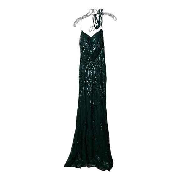 NWT PromGirl Statement-Back Long Sequin Prom Dress Hunter green - Picture 8 of 16
